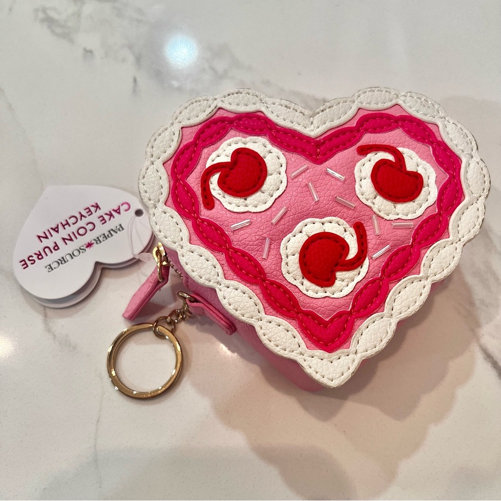 Pink and White Heart Keychain